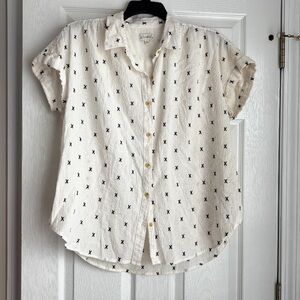 Wonderly Cream Button-Down Shirt with Black X Pattern